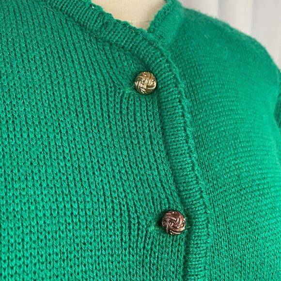 Vintage Cardigan Sweater Womens Size Small Kelly Green Button Knit Minimal 80s - Picture 9 of 13